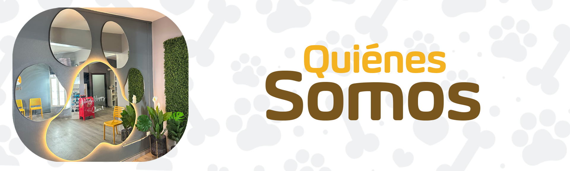 Imagen con el texto 'Quiénes somos' de la veterinaria Happy Pets.